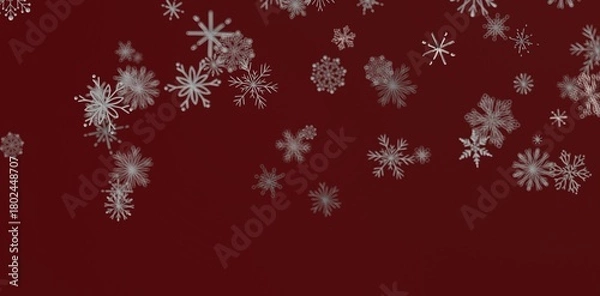 Fototapeta Abstract design of falling snowflakes on a rich red background. Ideal for Christmas, winter holiday themes, and festive back