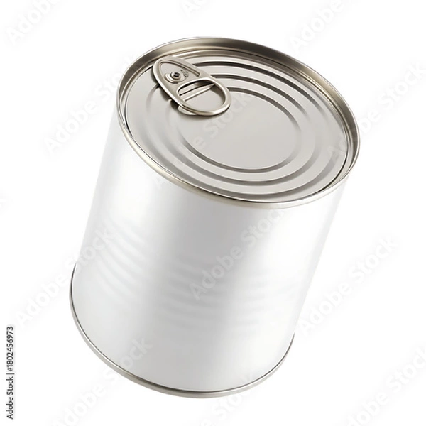 Fototapeta White Metal Food Can with Pull Tab Lid on White Background container packaging isolated on a transparent background