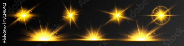 Obraz Lens Flare, light glow effect. sun or realistic shining star with backlight effect.
bokeh glitter and sparkles or sparkles on transparent background.
