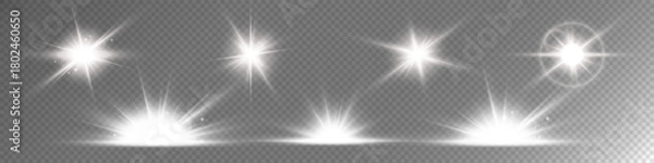 Obraz Lens Flare, light glow effect. sun or realistic shining star with backlight effect.
bokeh glitter and sparkles or sparkles on transparent background.
