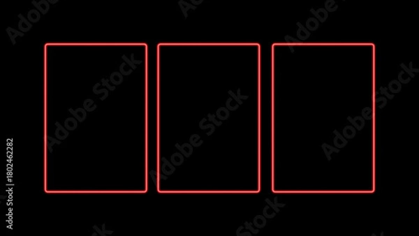 Fototapeta Three Neon Red Rectangular Frames on Black