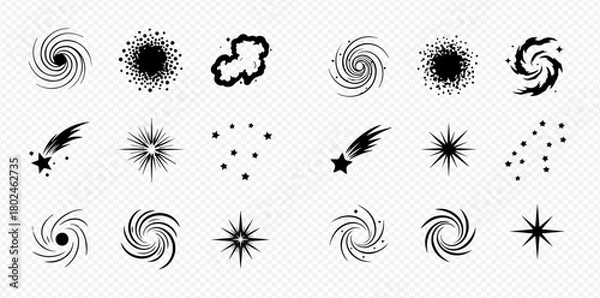 Fototapeta A collection of black and white space and galaxy themed vector illustrations.