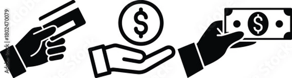 Fototapeta Various payment methods, credit card, coin, and cash money icon