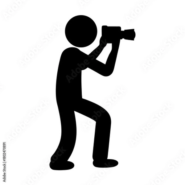 Fototapeta Silhouette of a Photographer Taking a Picture with a Camera, Isolated on White