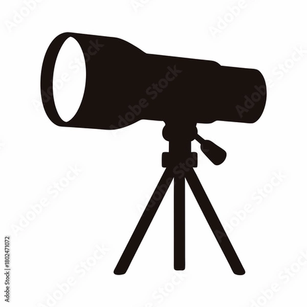 Fototapeta Silhouette of a telescope on a tripod, ready for astronomical observation
