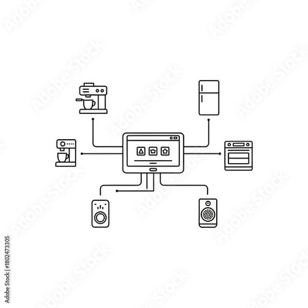 Fototapeta Connected Home Appliances Controlled by Centralized Smart Device Interface.