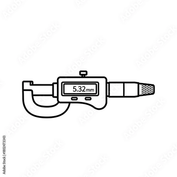 Fototapeta Digital micrometer line art icon showing a precise 5.32mm measurement on its screen.