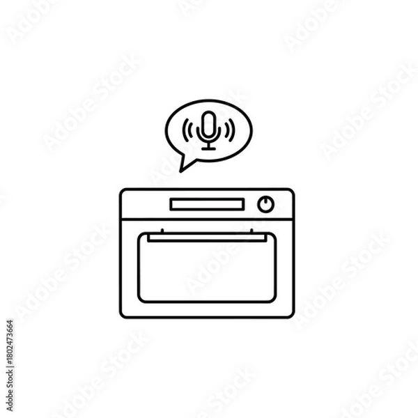 Fototapeta Minimalist line art icon of a smart oven with voice command control functionality.