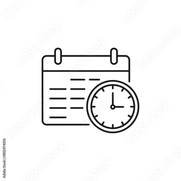 Fototapeta Simple Line Art Icon of a Calendar and Clock Symbol.