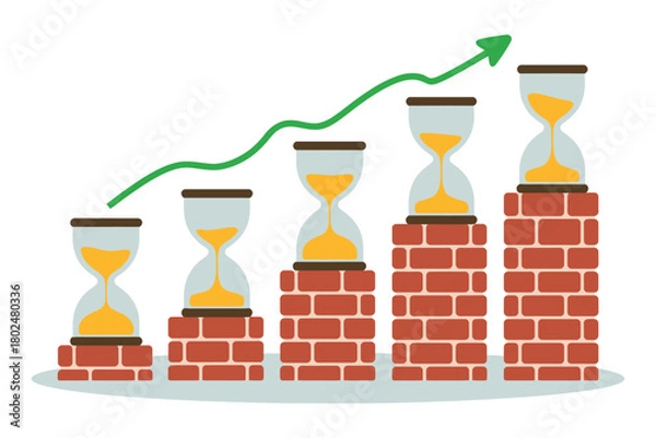 Obraz Time is progressing and growing with a green upward trending graph.