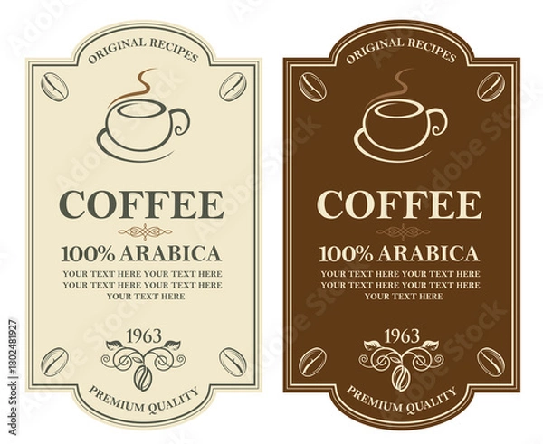 Fototapeta collection of coffee labels isolated on white backgraund
