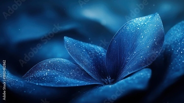 Fototapeta Delicate blue flower petals sparkling in soft light on a serene night