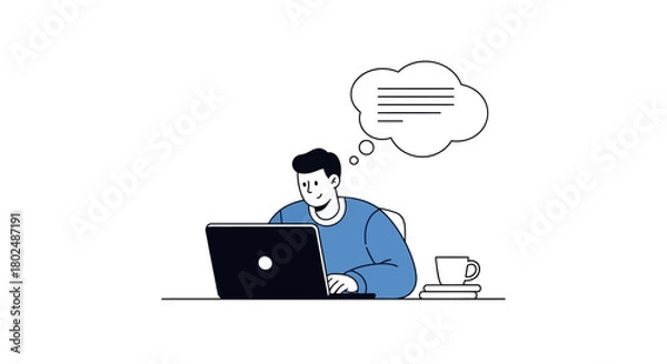 Obraz Remote work concept with person on laptop and thought bubble