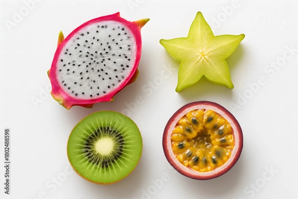 Fototapeta Healthy exotic fruit collection in studio lighting