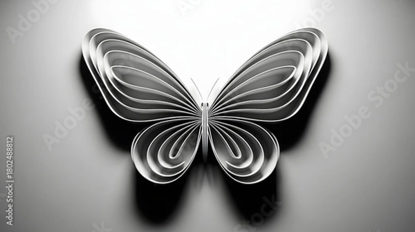Fototapeta Elegant paper art butterfly in minimalist monochrome design, Created using generative AI