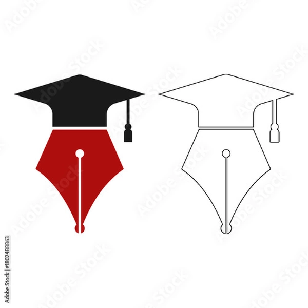 Fototapeta Vector illustration of a graduation cap combined with a fountain pen nib, symbolizing education and knowledge attainment.