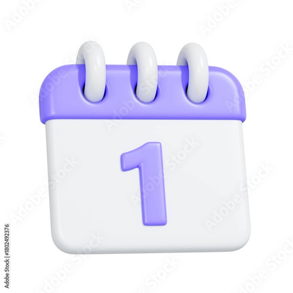 Fototapeta Purple 3D calendar with number one symbolizing start, first day or new beginning