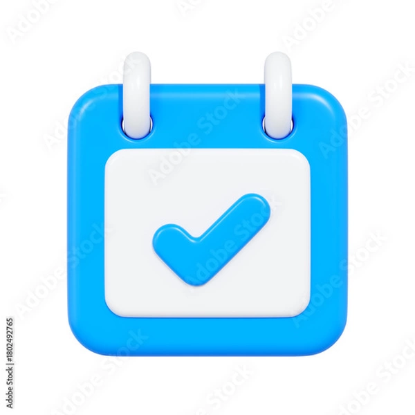 Fototapeta Blue 3D calendar with check mark icon symbolizing completed task or event reminder
