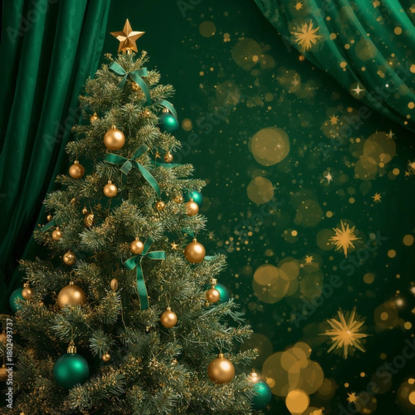 Fototapeta christmas tree with golden balls AI 