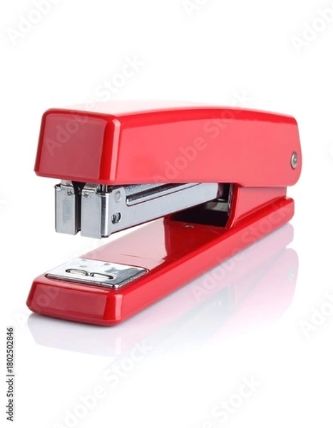Fototapeta Close-up of a red stapler on a white background