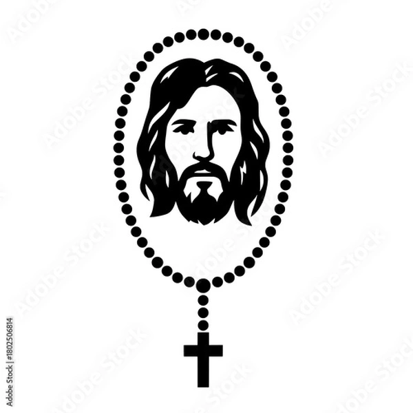 Fototapeta Sacred figure silhouette with rosary in black and white
