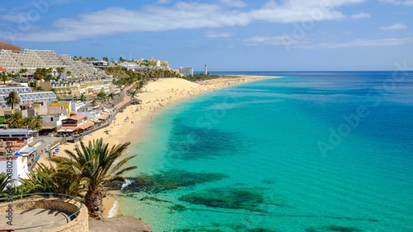 Fototapeta Beach in Playa del Matorral in Morro Jable, Fuerteventura, Spain.