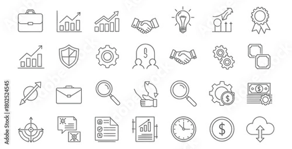 Obraz Business and finance line icons representing growth strategy and market analysis tools