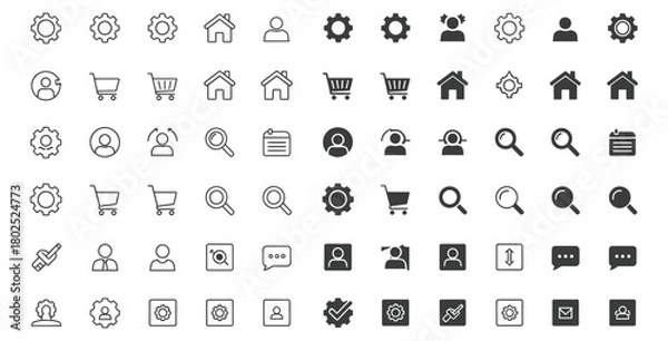 Obraz Collection of various vector icons representing settings users and ecommerce elements