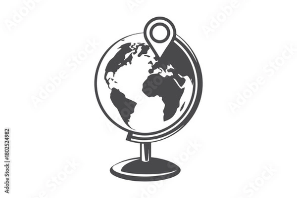 Obraz A gray globe is marked with a location pointer displaying countries and continents