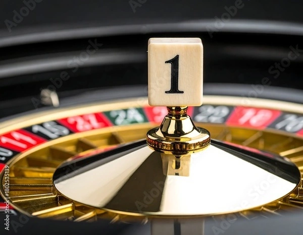Fototapeta Close-up of a roulette wheel with the number one in clear focus