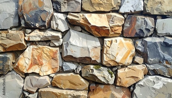 Fototapeta Close-up of a rustic, colorful stone wall texture