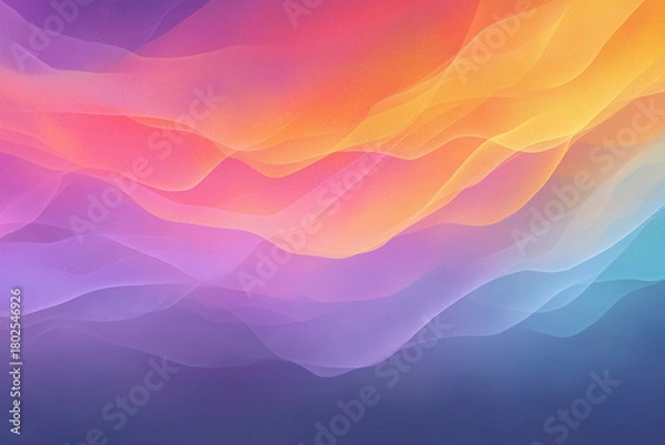 Fototapeta Abstract illustration featuring flowing waves of vibrant colors, blending shades of pink, orange, purple, and blue, creating a visually stunning and dynamic background design concept