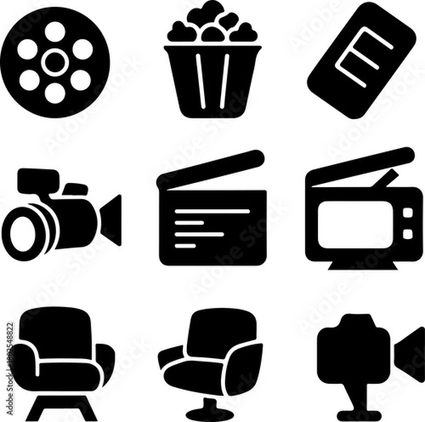 Fototapeta set of cinema icons and design elements isolated on white background vector illustration stock vector