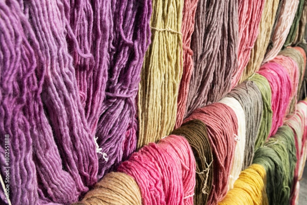 Obraz Skeins of pure wool in various colors hanging