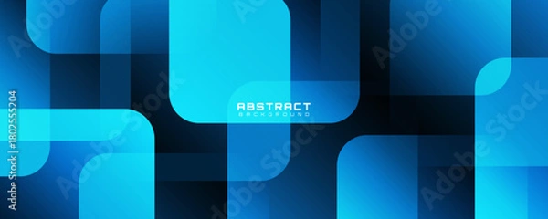Fototapeta 3D blue black abstract background overlap layer on dark space with rounded squares effect decoration. Modern graphic design element cutout style concept for web, art, flyer, card, or brochure cover