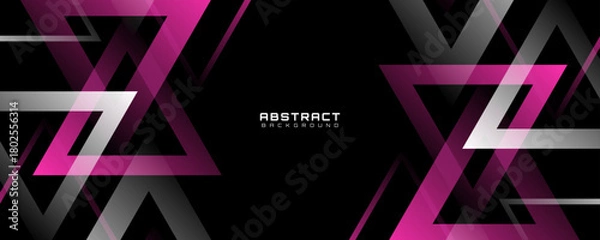 Fototapeta 3D pink white abstract background overlap layer on dark space with triangle lines effect decoration. Modern graphic design element cutout style concept for web, poster, flyer, card, or brochure cover