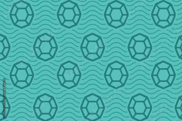 Fototapeta Seamless turtle shell pattern with wavy lines in teal tones