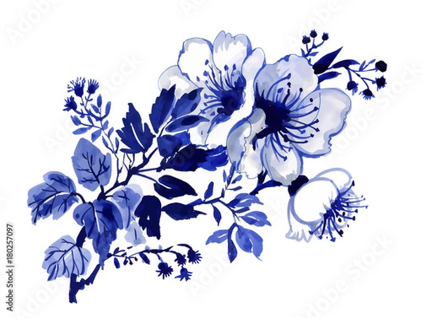 Fototapeta branch of a blooming tree in blue tones.