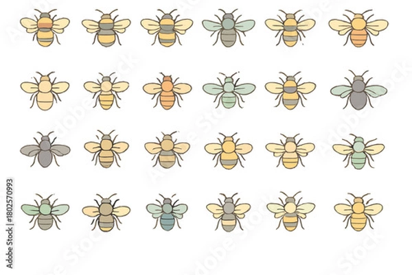 Obraz Soft pastel bee pattern with striped wings and vintage golden gradient background
