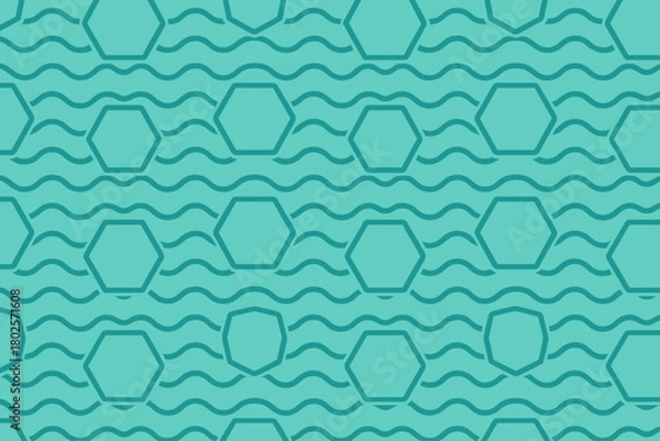 Obraz Abstract hexagon and wave seamless marine pattern in teal