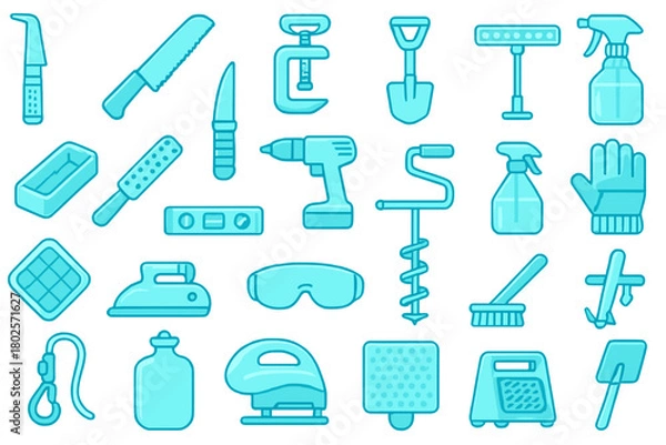 Fototapeta Teal construction and workshop tool icon set with clean lines