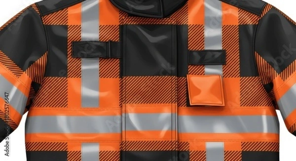 Fototapeta Close up view of heavy duty protective outerwear featuring a plaid pattern and reflective stripes