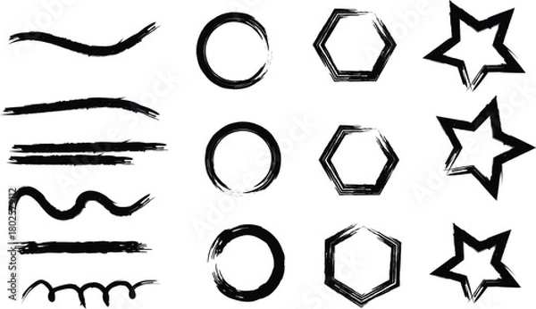 Fototapeta Simple geometric black vector star icons set