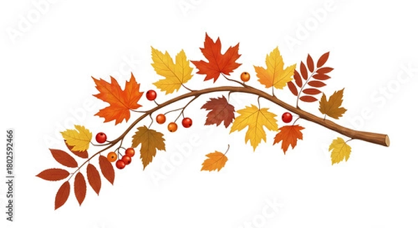 Obraz Autumn branch with colorful leaves and berries isolated on transparent background