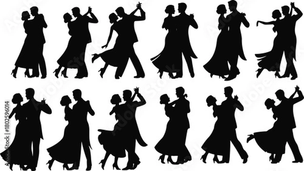 Obraz Romantic couple dancing silhouette illustration