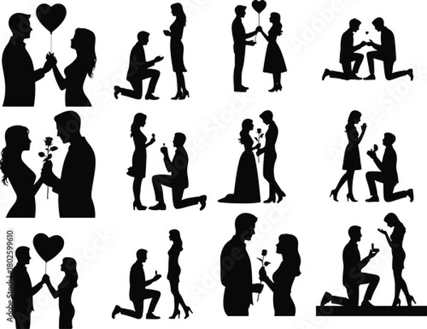 Obraz Romantic couple silhouette digital illustration