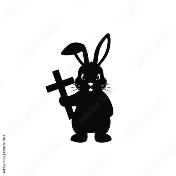 Fototapeta Easter bunny holding a christian cross silhouette