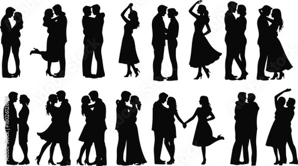 Obraz Romantic couples silhouette digital illustration