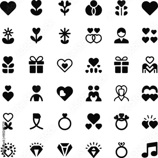 Obraz Romantic icons digital illustration set