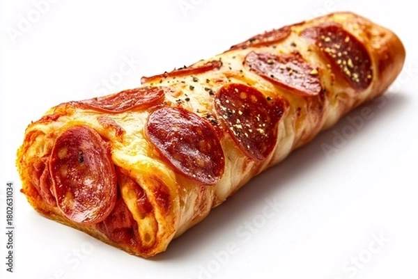 Obraz Delicious slice of Italian pizza with cheese and pepperoni on a white background, perfect for a tasty lunch or dinner snack